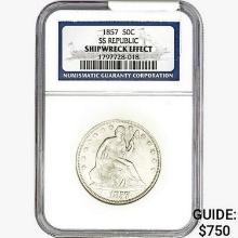 1857 Seated Lib. 50C NGC Shipwreck Effect SS REP.