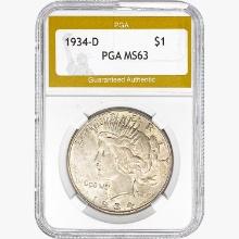 1934-D Silver Peace Dollar PGA MS63