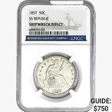 1857 Seated Lib. 50C NGC Shipwreck Effect SS REP.