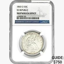 1860-O Seated Lib. 50C NGC Shipwreck Effect SS REP.