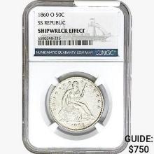 1860-O Seated Lib. 50C NGC Shipwreck Effect SS REP.