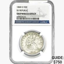 1860-O Seated Lib. 50C NGC Shipwreck Effect SS REP.