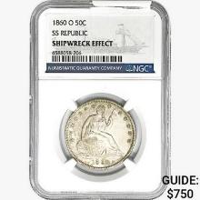 1860-O Seated Lib. 50C NGC Shipwreck Effect SS REP.