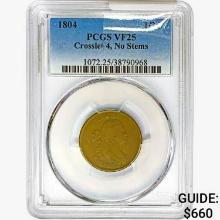 1804 Draped Bust Half Cent PCGS VF25 Crosslet 4,No Stems