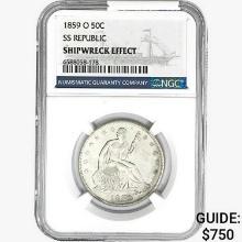 1859-O Seated Lib. 50C NGC Shipwreck Effect SS REP.