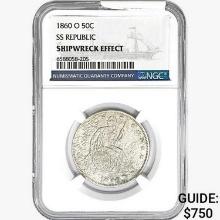 1860-O Seated Lib. 50C NGC Shipwreck Effect SS REP.