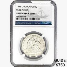 1855-O Seated Lib. 50C NGC Shipwreck Effect SS REP. ARWS