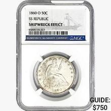 1860-O Seated Lib. 50C NGC Shipwreck Effect SS REP.