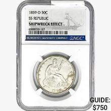 1859-O Seated Lib. 50C NGC Shipwreck Effect SS REP.