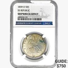 1859-O Seated Lib. 50C NGC Shipwreck Effect SS REP.