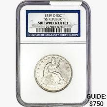 1859-O Seated Lib. 50C NGC Shipwreck Effect SS REP.