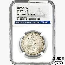 1860-O Seated Lib. 50C NGC Shipwreck Effect SS REP.