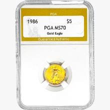 1986 US 1/10oz. Gold $5 Eagle PGA MS70