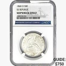 1860-O Seated Lib. 50C NGC Shipwreck Effect SS REP.