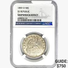 1859-O Seated Lib. 50C NGC Shipwreck Effect SS REP.