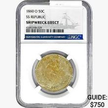 1860-O Seated Lib. 50C NGC Shipwreck Effect SS REP.