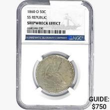 1860-O Seated Lib. 50C NGC Shipwreck Effect SS REP.