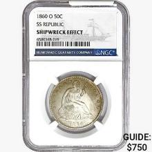 1860-O Seated Lib. 50C NGC Shipwreck Effect SS REP.