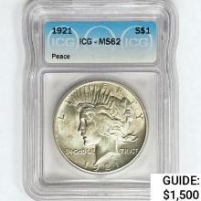 1921 Silver Peace Dollar ICG MS62