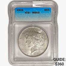 1922 Silver Peace Dollar ICG MS65