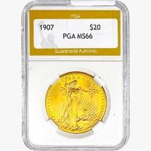 1907 $20 Gold Double Eagle PGA MS66