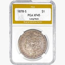 1878-S Morgan Silver Dollar PGA XF45 Long Nock