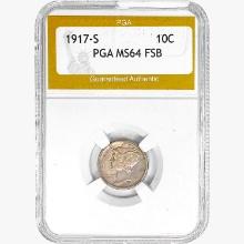 1917-S Mercury Silver Dime PGA MS64 FSB
