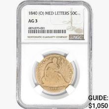 1840(O) Seated Liberty Half Dollar NGC AG3 Med Letters