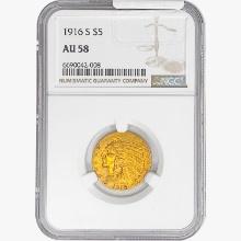 1916-S $5 Gold Half Eagle NGC AU58