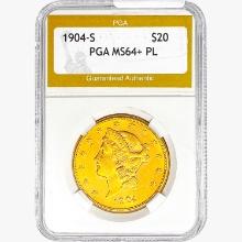1904-S $20 Gold Double Eagle PGA MS64+ PL