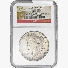 1921 Silver Peace Dollar NGC Genuine  High Relief