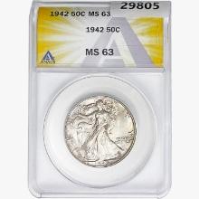 1942 Walking Liberty Half Dollar ANACS MS63