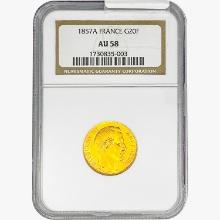 1857-A 0.187oz G20 Franc NGC AU58