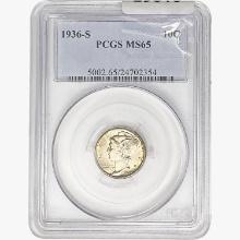 1936-S Mercury Silver Dime PCGS MS65