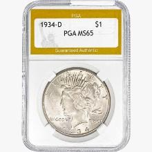 1934-D Silver Peace Dollar PGA MS65