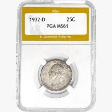 1932-D Washington Silver Quarter PGA MS61