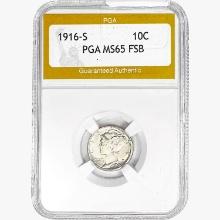 1916-S Mercury Silver Dime PGA MS65 FSB