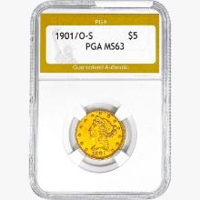 1901/O-S $5 Gold Half Eagle PGA MS63