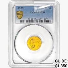 1929 $2.50 Gold Quarter Eagle PCGS MS62