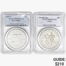 [2] 1994-S & 2003-P S$1 World Cup/First Flight PCGS PR69 DCAM