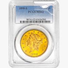 1898-S $20 Gold Double Eagle PCGS MS62