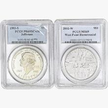 [2] 1993-S & 2002-W S$1 Jefferson/West Point PCGS PR/MS69