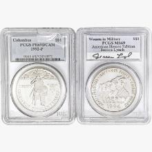 [2] 1992-P & 1994 S$1 Columbus/Women Military PCGS PR/MS69