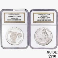 [2] 1983-S & 2000 S$1 Olympics/Iceland 1000K NGC PF69 ULTRA CAMEO