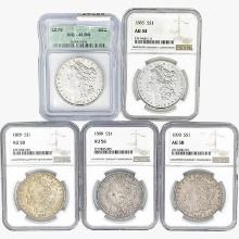 [5] 1879-1898 Morgan Silver Dollar ICG/NGC AU50-58