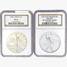 [2] 1986-P & 2006-P S$1 Liberty/Franklin NGC MS/PF69