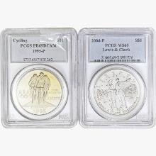 [2] 1995-P & 2004-P S$1 Cycling/Lewis&Clark PCGS PR/MS69