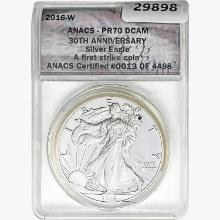 2016-W Silver Eagle ANACS PR/MS70 DCAM