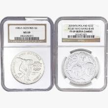 [2] 1983-S & 2009-MW S$1 Olympics/Poland 20Z NGC MS/PF69