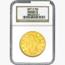1897-S $20 Gold Double Eagle NGC MS62